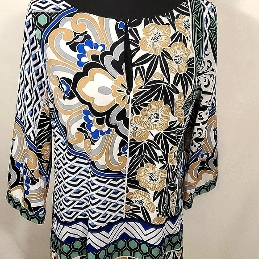 Hale Bob Classic Floral Blue Tan Dress Size Medium M NWTG